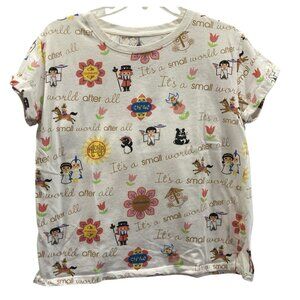 Disney Its a Small World T-Shirt Womens Medium All Over Print Flower Disney Park
